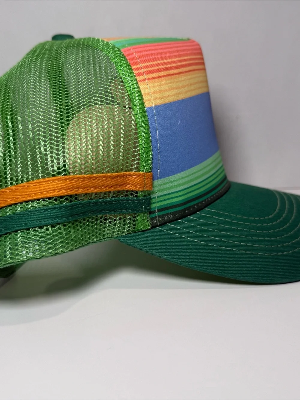Unisex Colorful Striped Mesh Trucker Hat - Green Brim by The Pathz - Picture 3 of 6